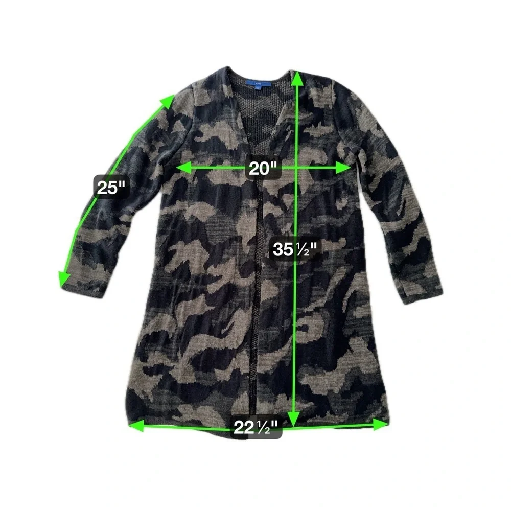 Apt. 9 Longline Cardigan Sweater Jacket Medium Gray Black Camo Print Normcore - Picture 15 of 16